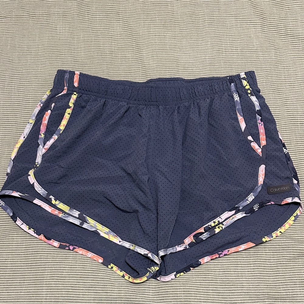Calvin Klein Women's Dark Blue Shorts with Colorful Trim